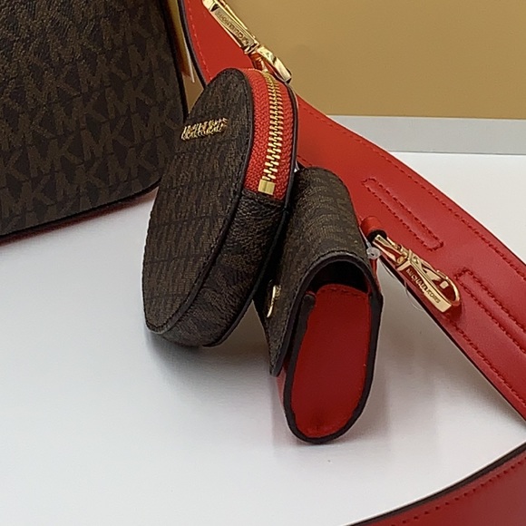 Michael Kors Jet Set Travel Small Crossbody w Tech Attch Flame/Brown signature - Picture 13 of 16